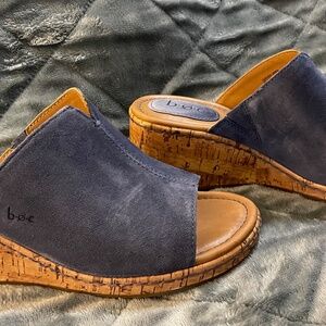 Born boc Blue Suede Platform Slide Sandal Size 8